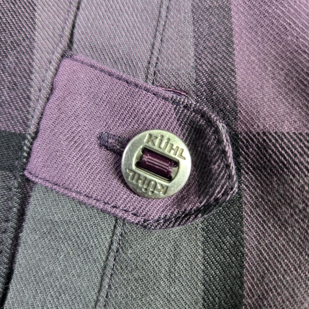 Kuhl Rukus Women's Plaid Flannel Pullover Shirt Size Large Purple Pockets Hiking - Picture 6 of 14